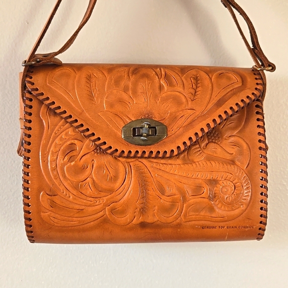 Hand Crafted Handbags - Leather Vintage Hand Tooled Turn Lock Handbag